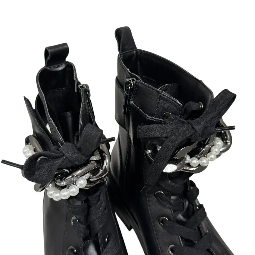 Karl Lagerfeld Women's Combat Boots  Maxi Chain Fem Size 8  NEW‎